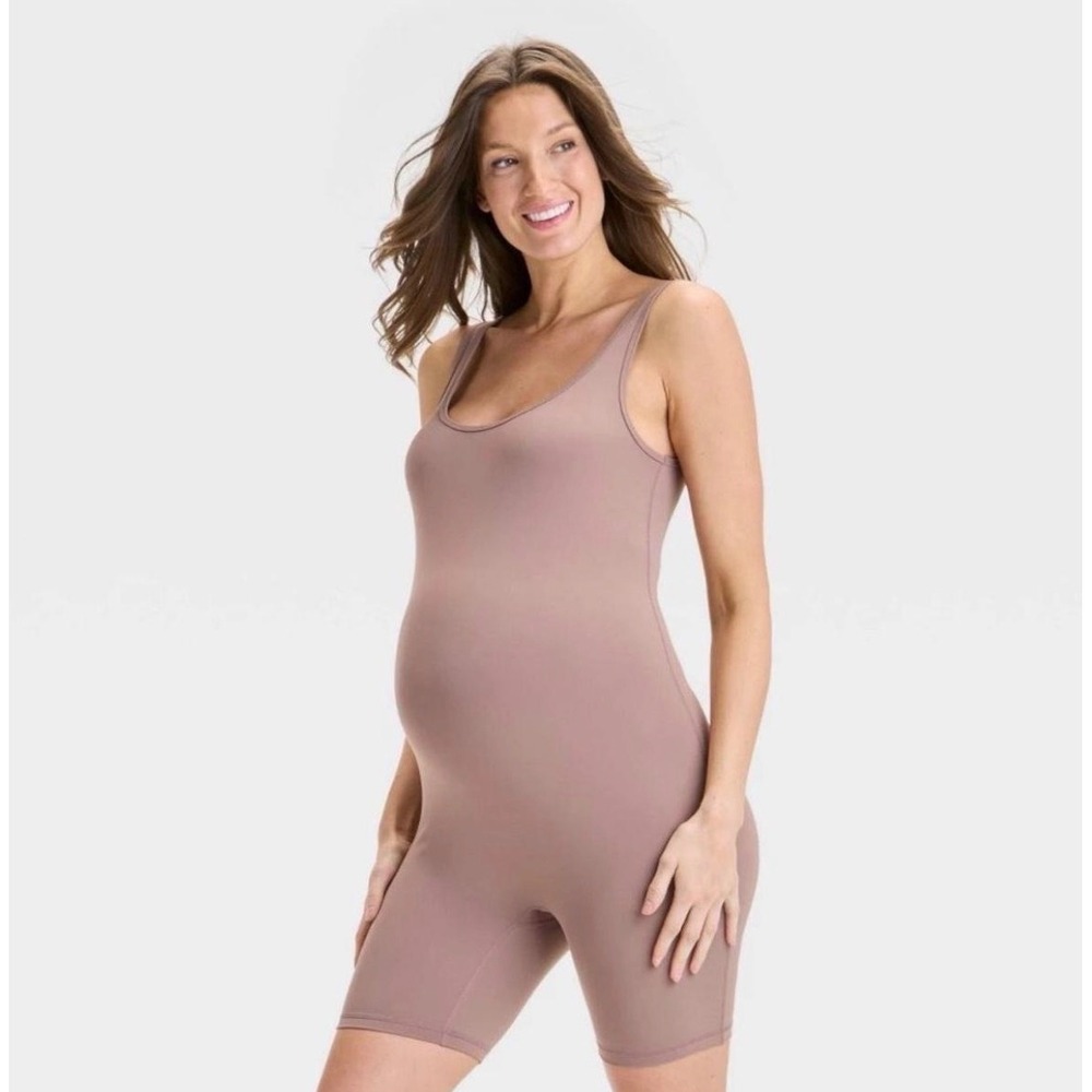 Nude/Tan Scoop Neck Stretch Maternity Romper